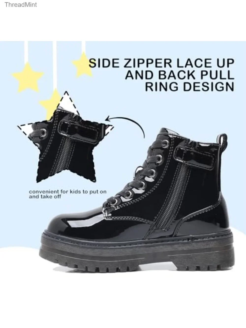 Kids Combat Boots Ankle Booties Side Zipper Water Resistant Synthetic